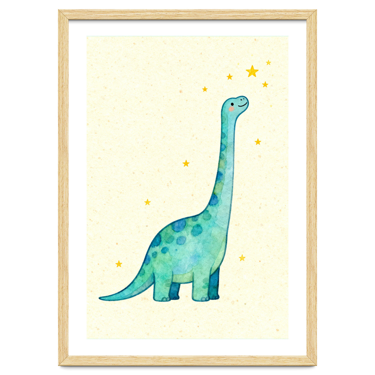 Cute Brontosaurus Watercolor Art, Whimsical Dinosaur Nursery Print, Starry Dino Illustration