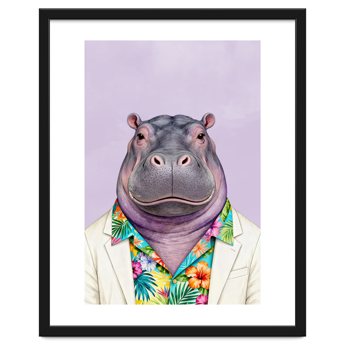 Hippopotamus in Gangster Havana Shirt