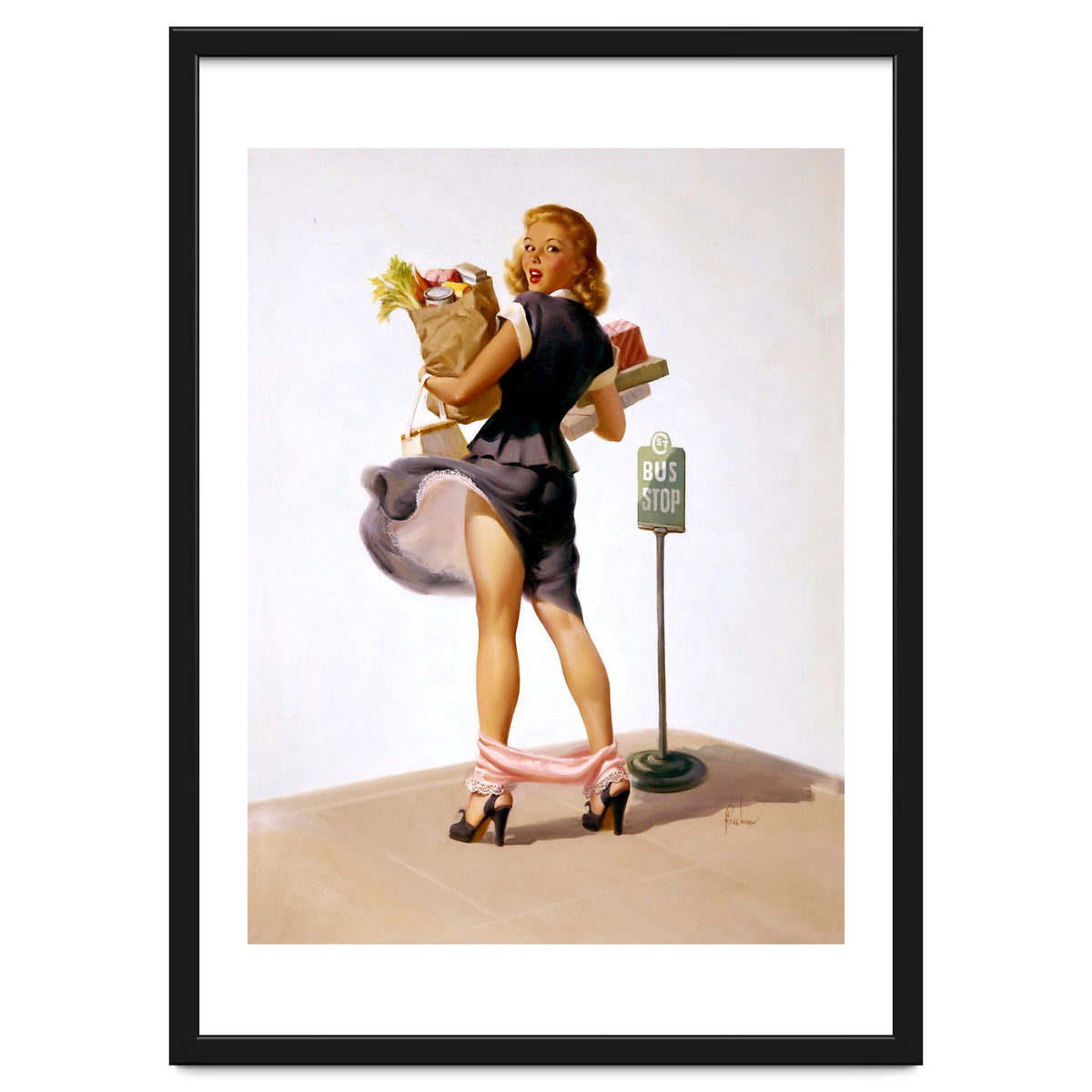 Pinup Sexy Girl Had Funny Accident On A Bus Stop