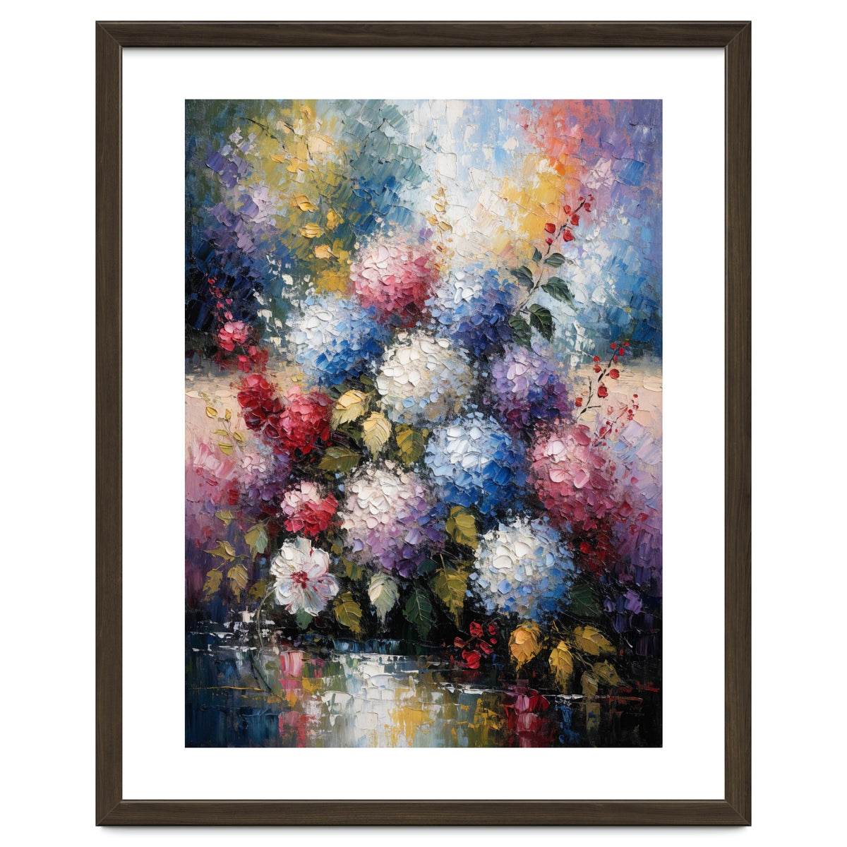 Vibrant Summer Hydrangea Bouquet Heavy Impasto Oil Painting