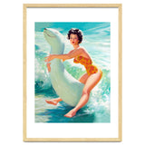 Happy Pinup Girl On The Beach Hugging Her Rubber Toy thumbnail