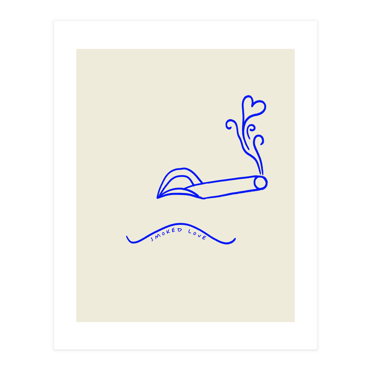 Smoked Love, Line Art Drawing Sketch, Minimalism Doodle Woman Cigarette Cigar Smoke, Eclectic Bohemian Framed (Print Only)