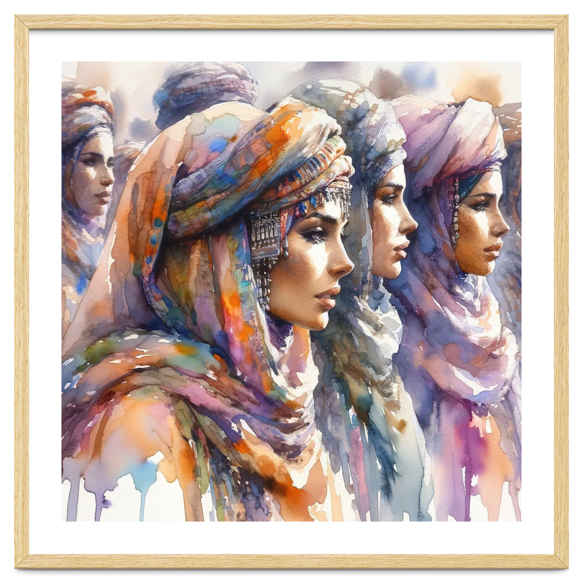 Tuareg Women Procession Watercolor
