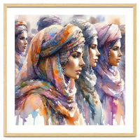 Tuareg Women Procession Watercolor