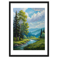Serene Mountain River Landscape Oil Painting