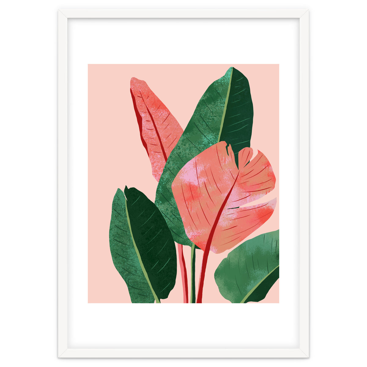 Blush Tropical, Banana Leaves Watercolor Botanical Jungle Painting, Forest Plants Leaves Pink Chic Bohemian