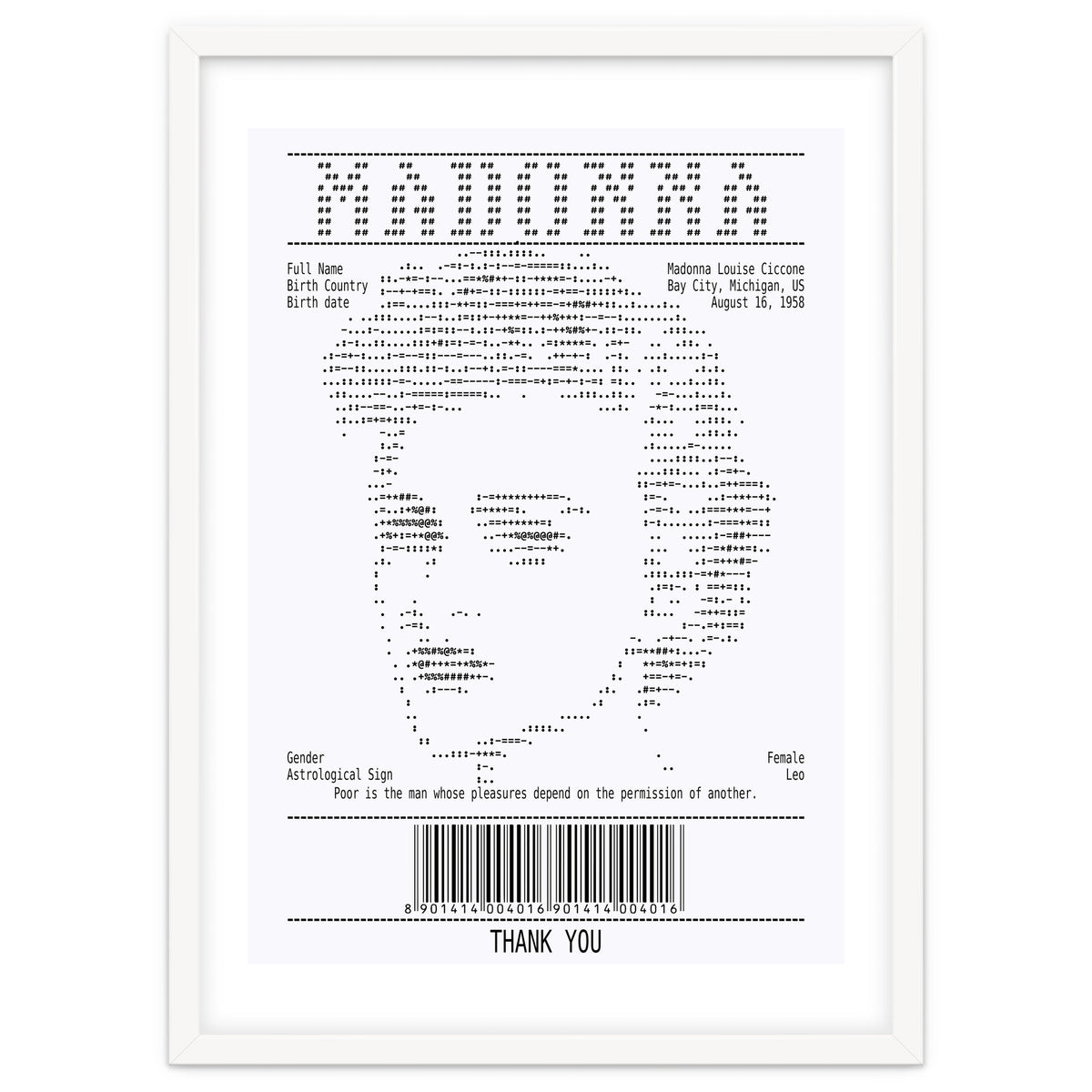 Receipt Art Madonna