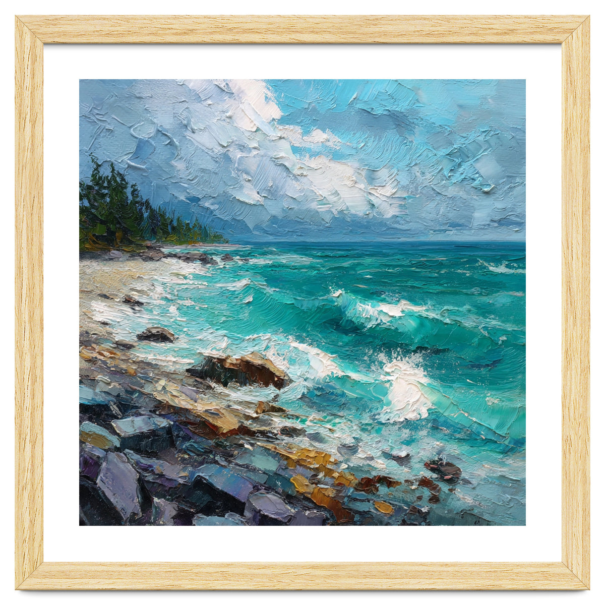 Coastal Turquoise Shoreline with Crashing Ocean Waves