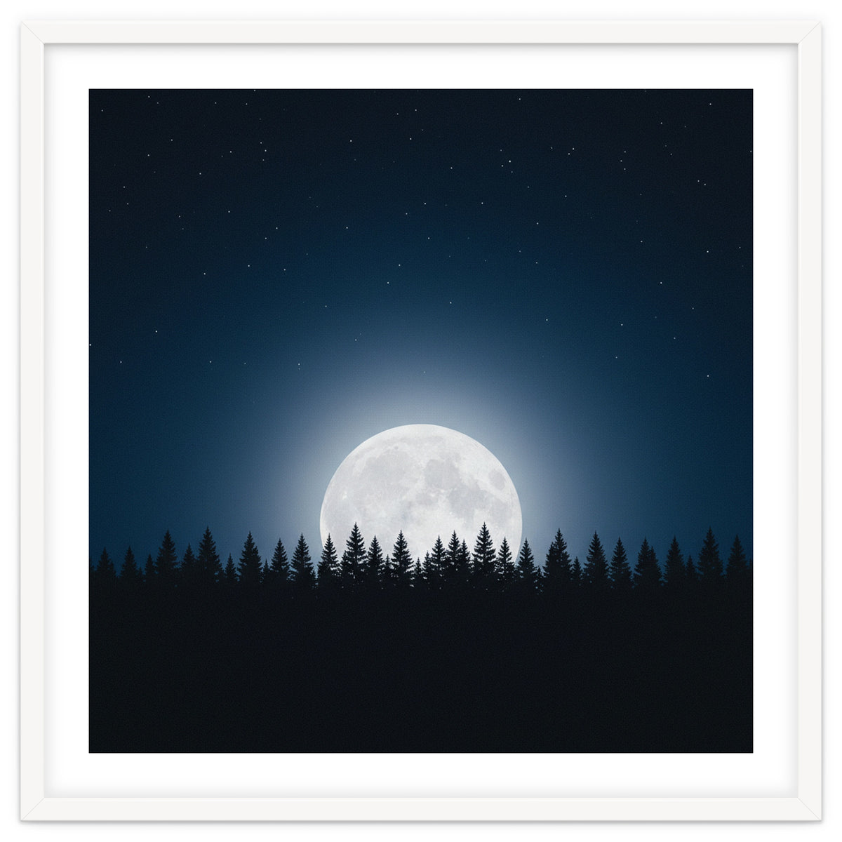 Midnight Serenity: Full Moon Over Forest Silhouettes