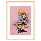 Sexy Pinup Girl Playing With Her Cat thumbnail