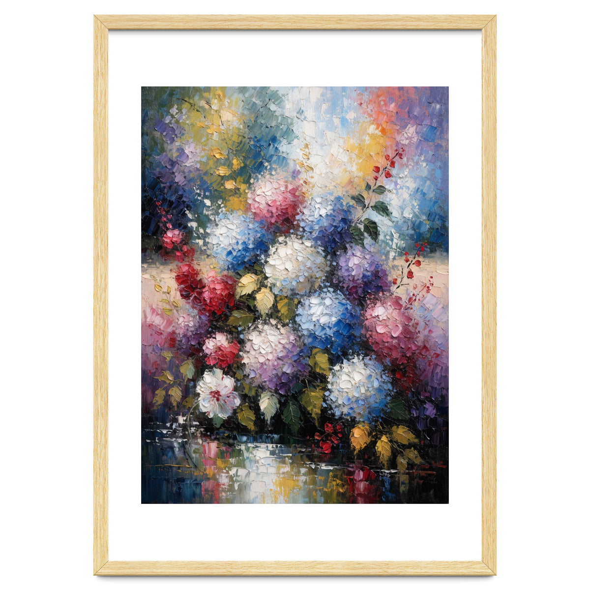 Vibrant Summer Hydrangea Bouquet Heavy Impasto Oil Painting