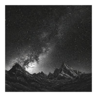 Starlit Mountain Majesty: Detailed Monochrome Milky Way (Print Only)