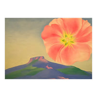 Georgia O’Keeffe – Hollyhock Pink with Pedernal (1937) | Vibrant Modernist Floral Landscape of New Mexico (Print Only)