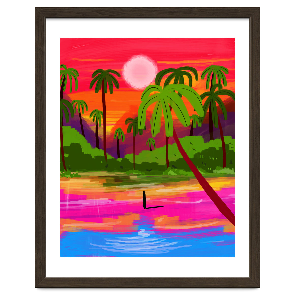 My Shadow & I, Sunset Painting Lake Beach Seashore, Tropical Nature Landscape Colorful Bohemian Traditional, Travel Concept Companion
