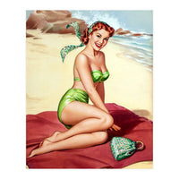 Smiling Pinup Sexy Girl On The Beach (Print Only)