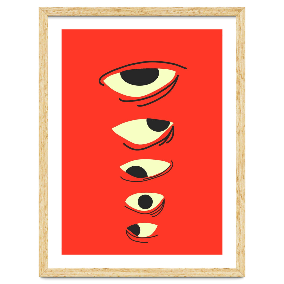 Abstract Eyes on Red Background
