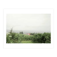 Red Roof house in between the summer green field - Iceland (Print Only)