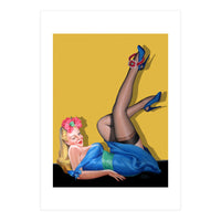 Sexy Pinup Winking Girl In Showing Her New High Heels (Print Only)