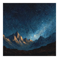 Starry Night Over Majestic Mountains Impasto Oil Painting Style (Print Only)