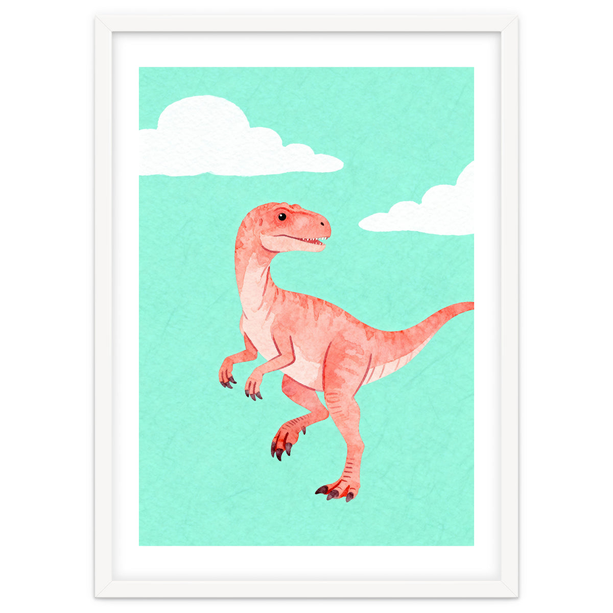 Velociraptor Watercolor Art, Cute Dino Nursery Print, Whimsical Dinosaur Illustration