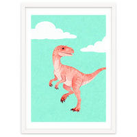 Velociraptor Watercolor Art, Cute Dino Nursery Print, Whimsical Dinosaur Illustration