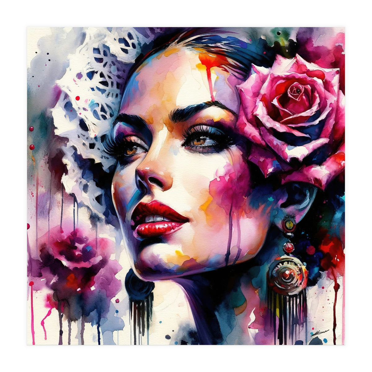 Rose Mantilla Flamenco Portrait (Print Only)