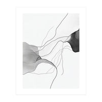 Abstract Black And White Flowing Lines And Shapes On White Background (Print Only)