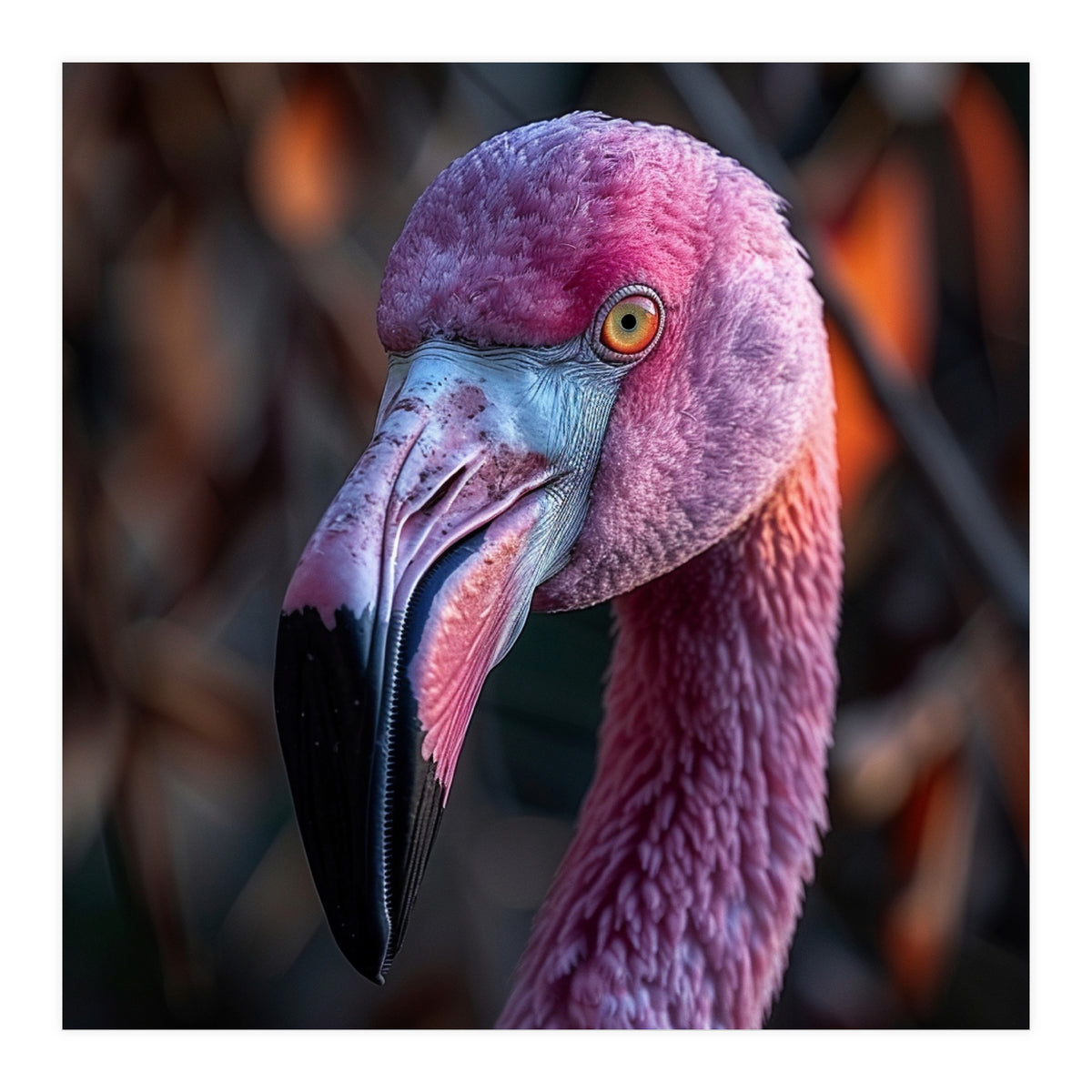 Close Up Of A Pink Flamingo Bird Face (Print Only)