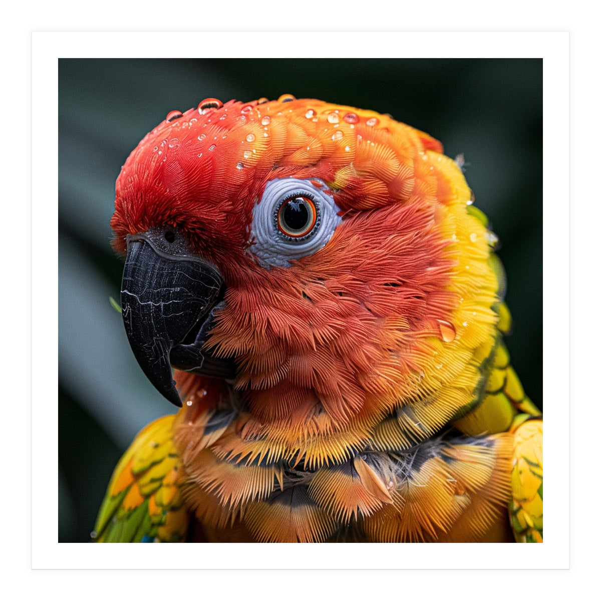 Sun Conure Parrot Bird With Water Droplets (Print Only)