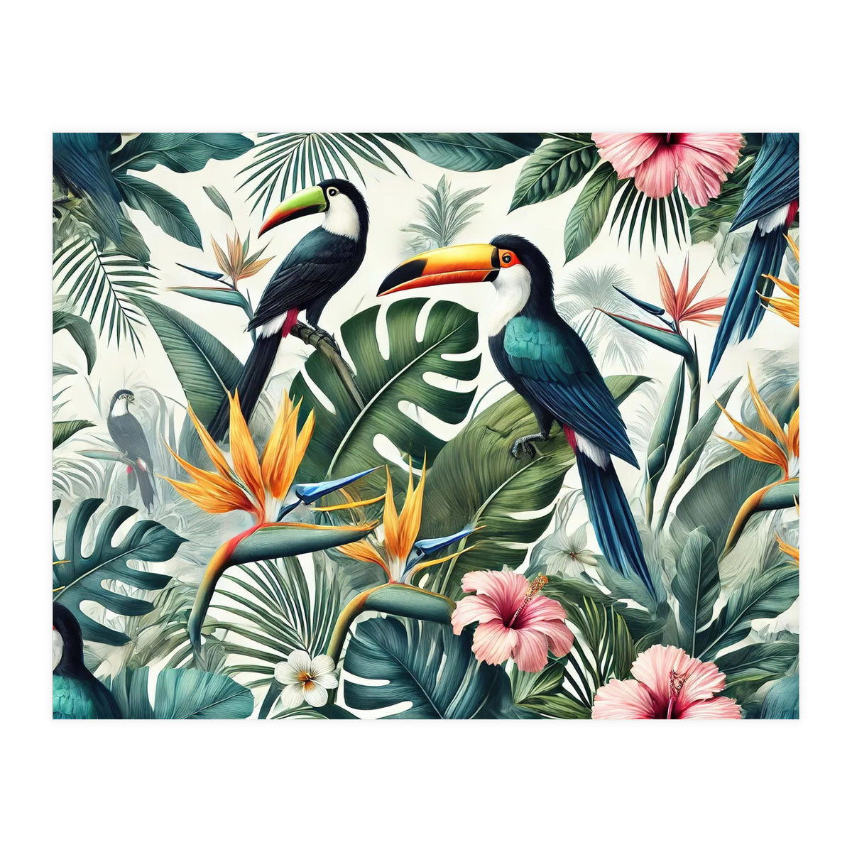 Tropical Toucans in Lush Jungle Foliage (Print Only)