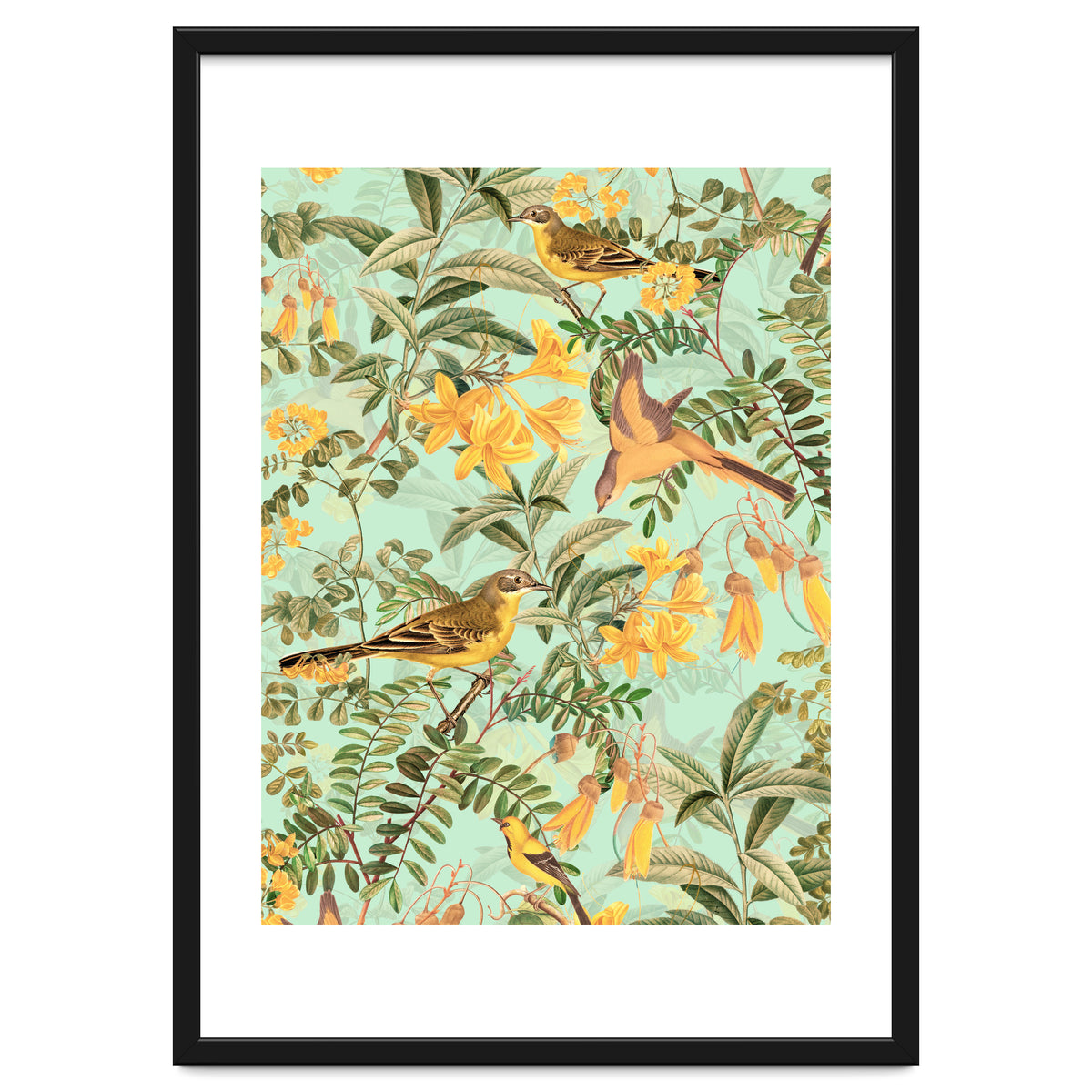 Yellow Birds in Tropical Jungle Paradise