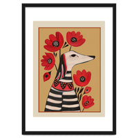 Striped Dog With Poppies