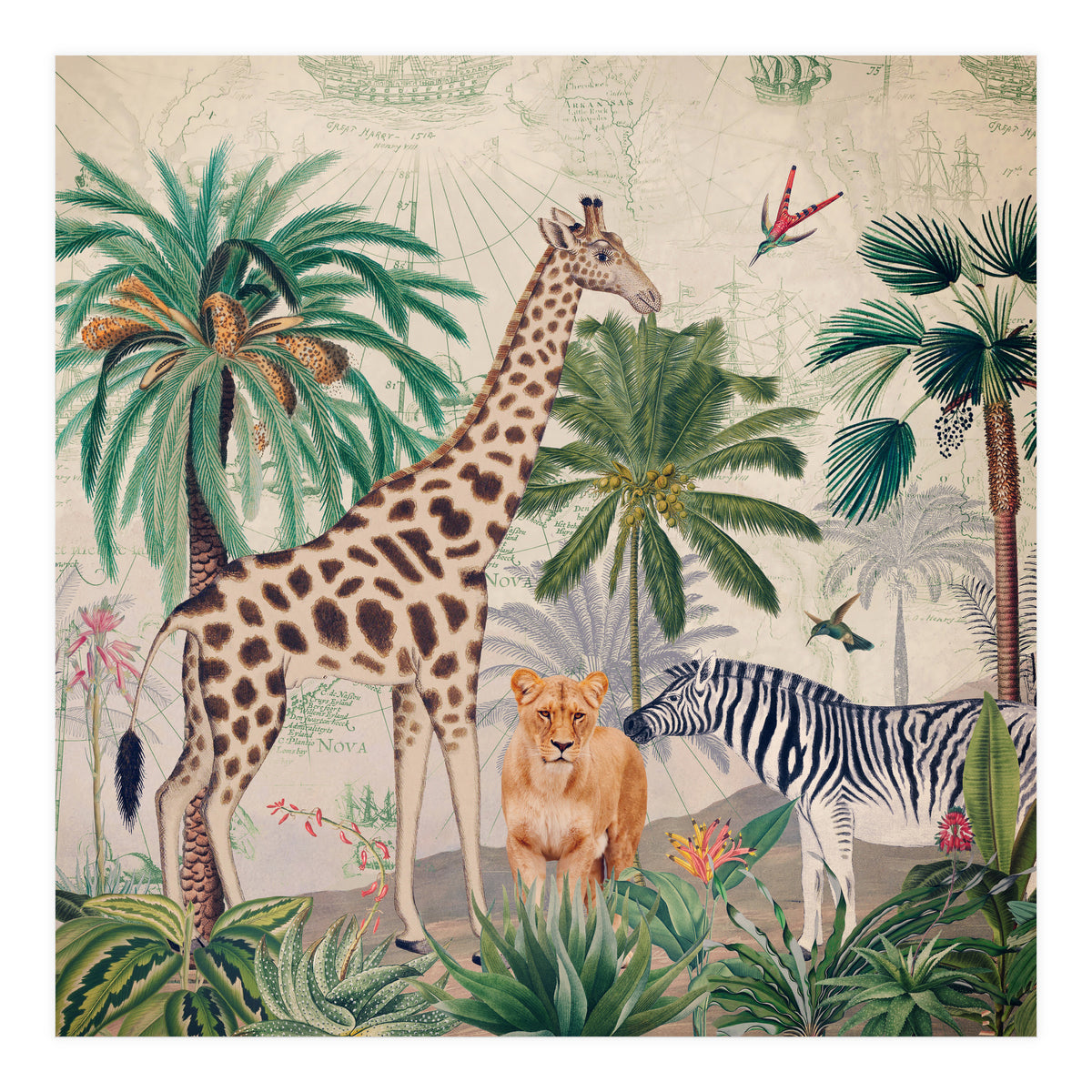 Vintage Fantasy African Animals Safari (Print Only)