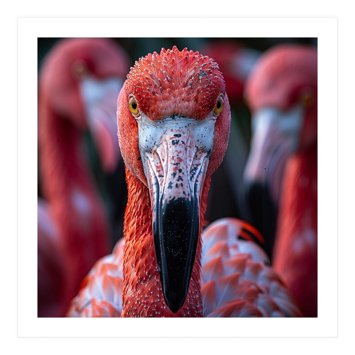 Close Up Of A Flamingo Bird Face, Pink Feathers (Print Only)