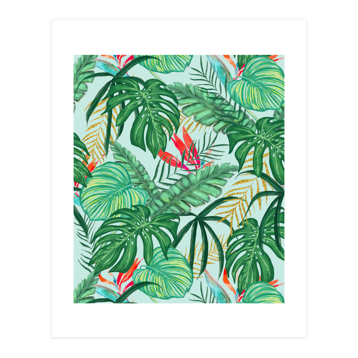 The Tropics | Jungle Botanical Bird of Paradise Illustration | Forest Palm Monstera Banana Leaves (Print Only)