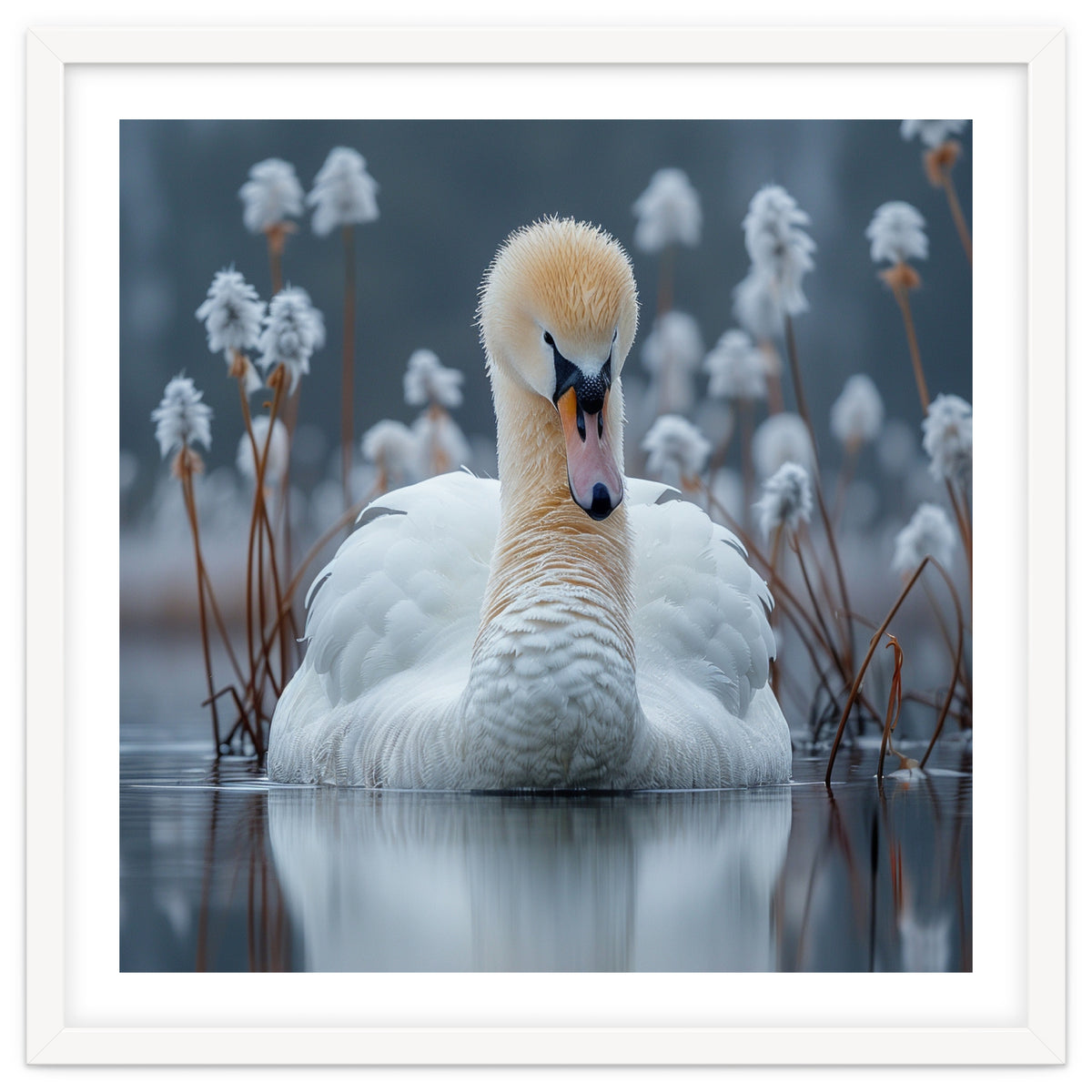 Swan Floating Serene On Calm Water
