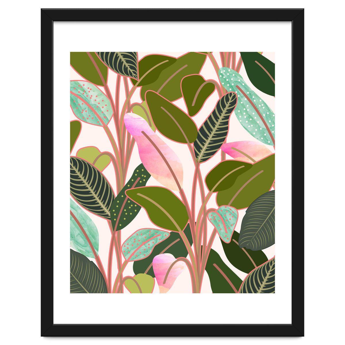 Color Paradise, Tropical Colorful Modern Bohemian Illustration, Eclectic Botanical Plant