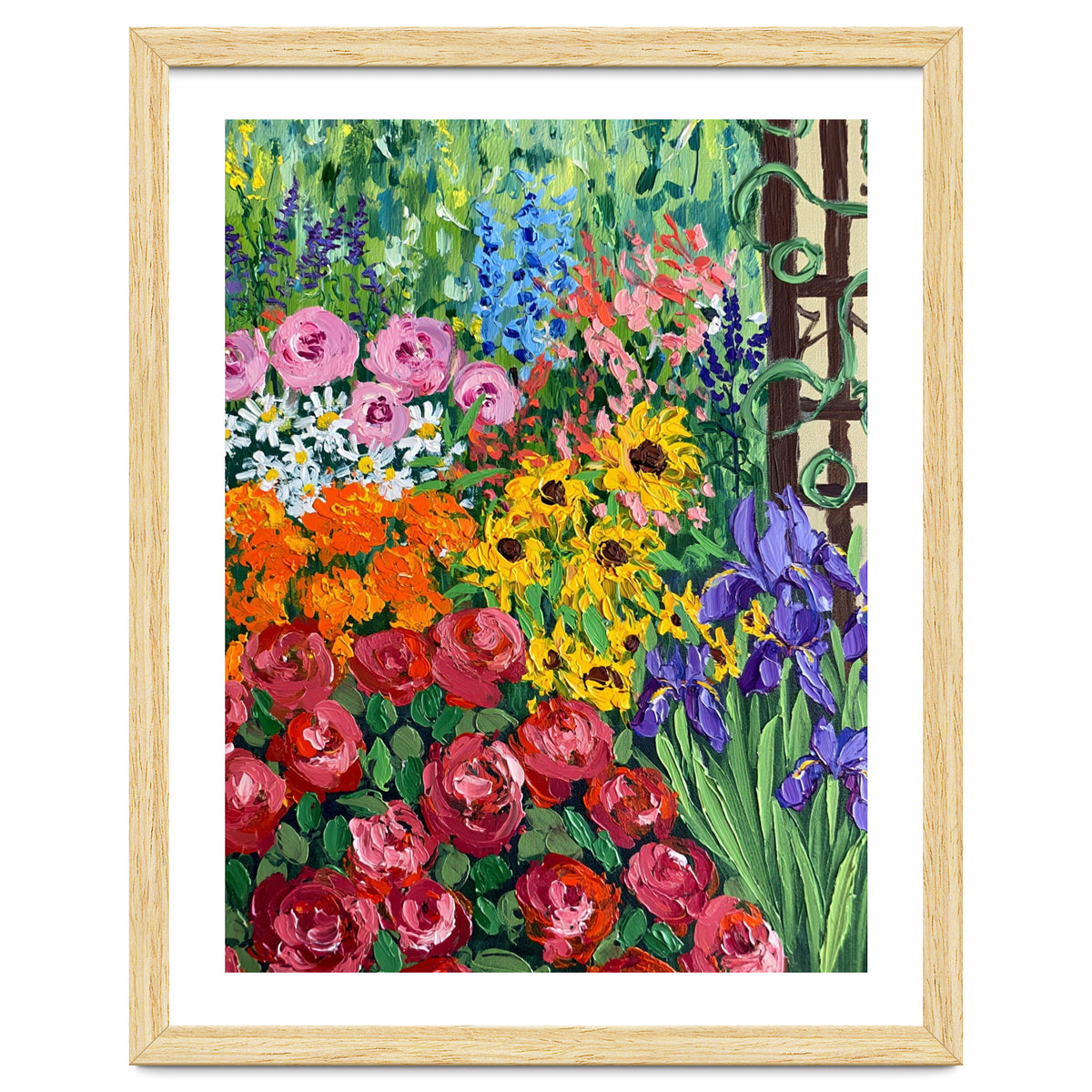 Vibrant Summer Cottage Garden Oil Painting