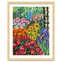 Vibrant Summer Cottage Garden Oil Painting