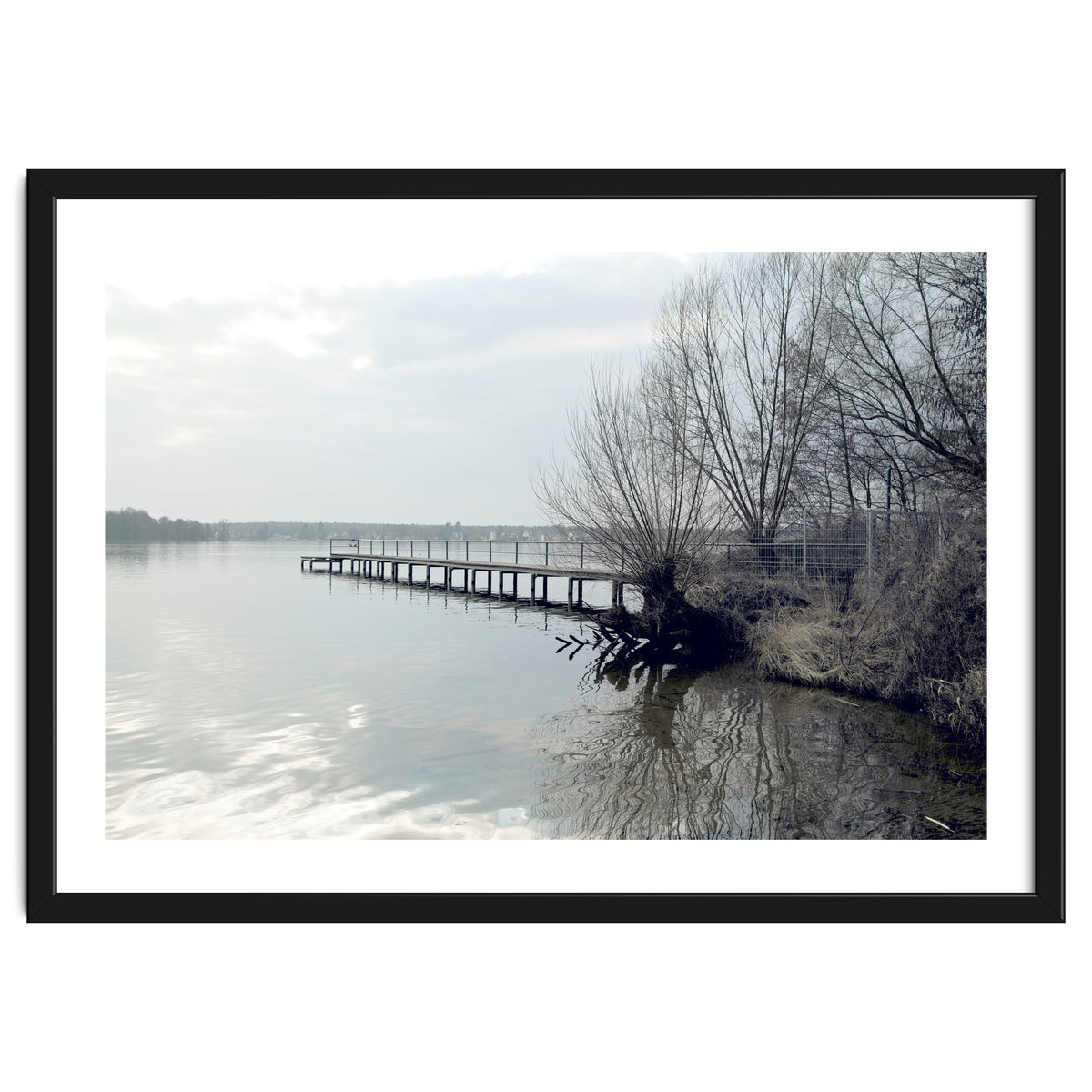 Sunny day pier in the lake