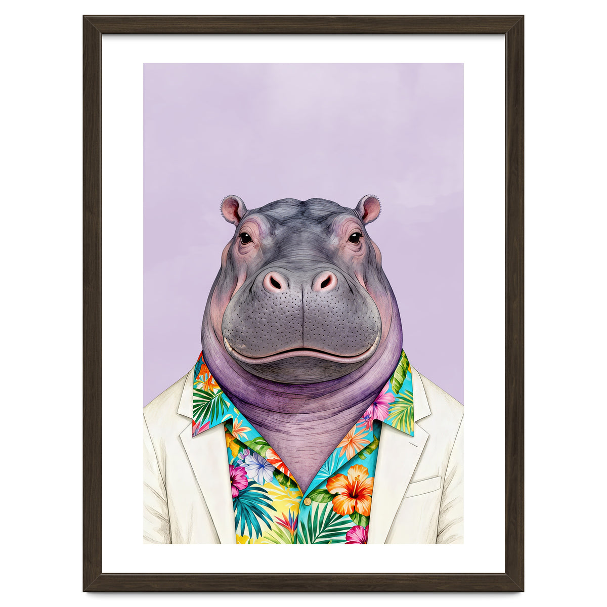 Hippopotamus in Gangster Havana Shirt