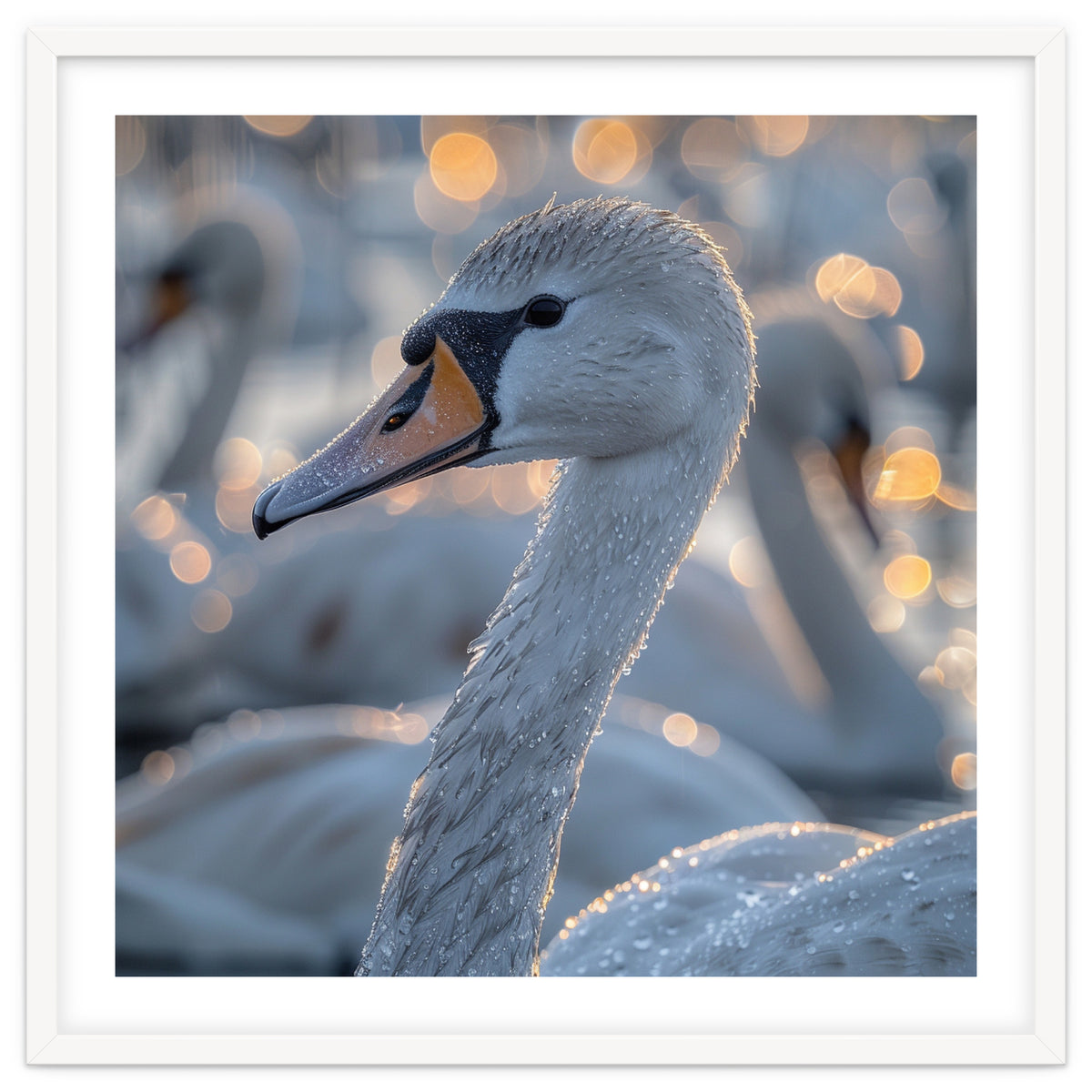Majestic Swan Close Up With Water Droplets
