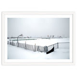 Snow-covered deserted basketball court in winter thumbnail