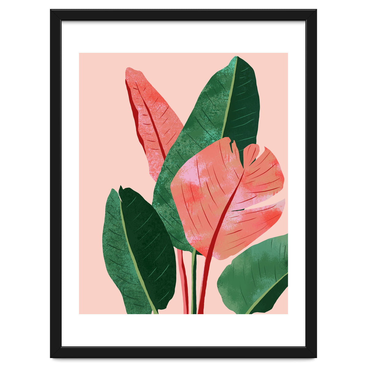 Blush Tropical, Banana Leaves Watercolor Botanical Jungle Painting, Forest Plants Leaves Pink Chic Bohemian