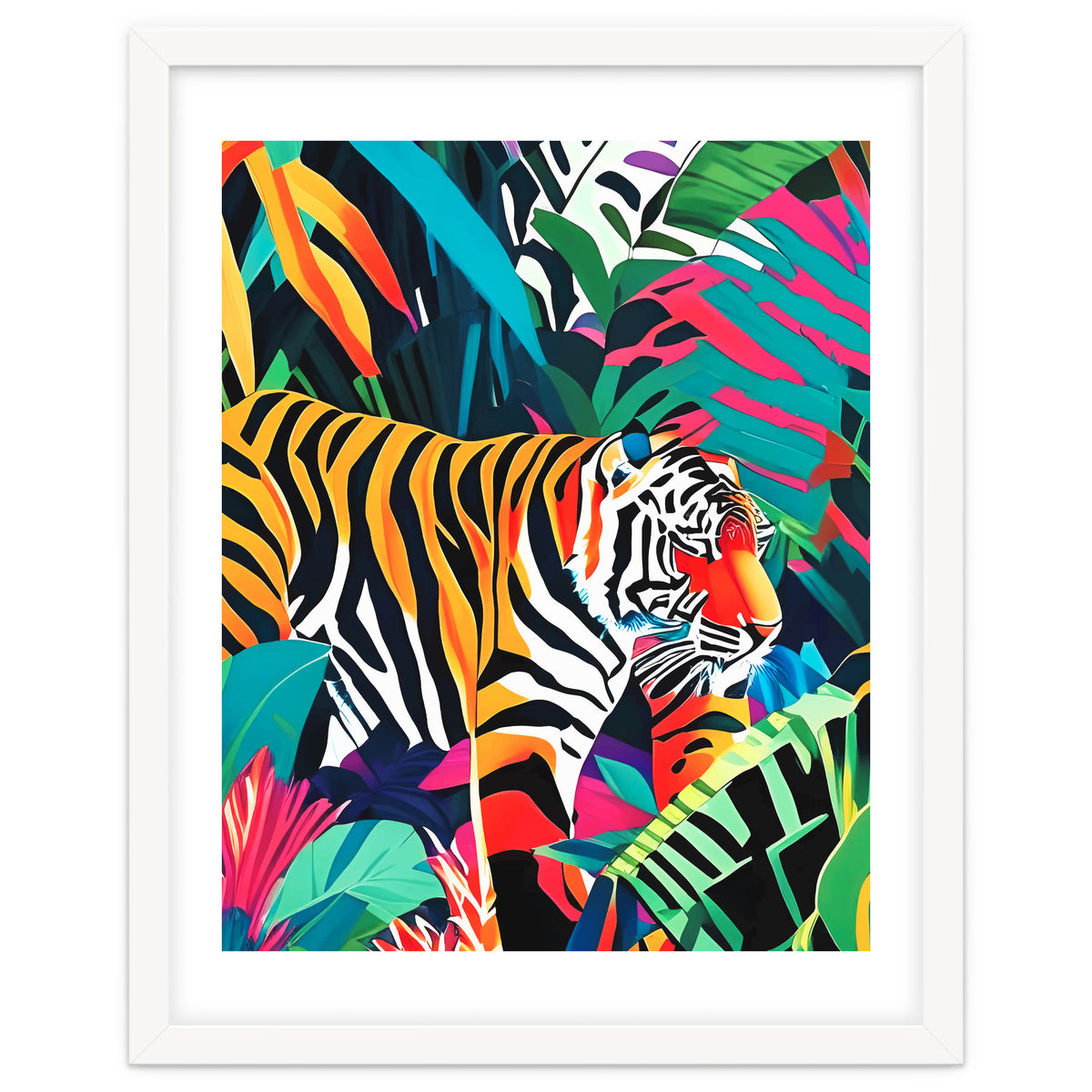 The Tigress, Fearless Wild Animal Tropical Jungle, Multicolor Cat Confidence Peaceful Calm Bohemian Eclectic