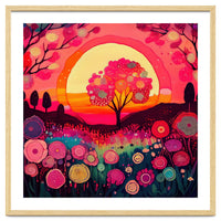 Folk Sunset Blossoming Tree