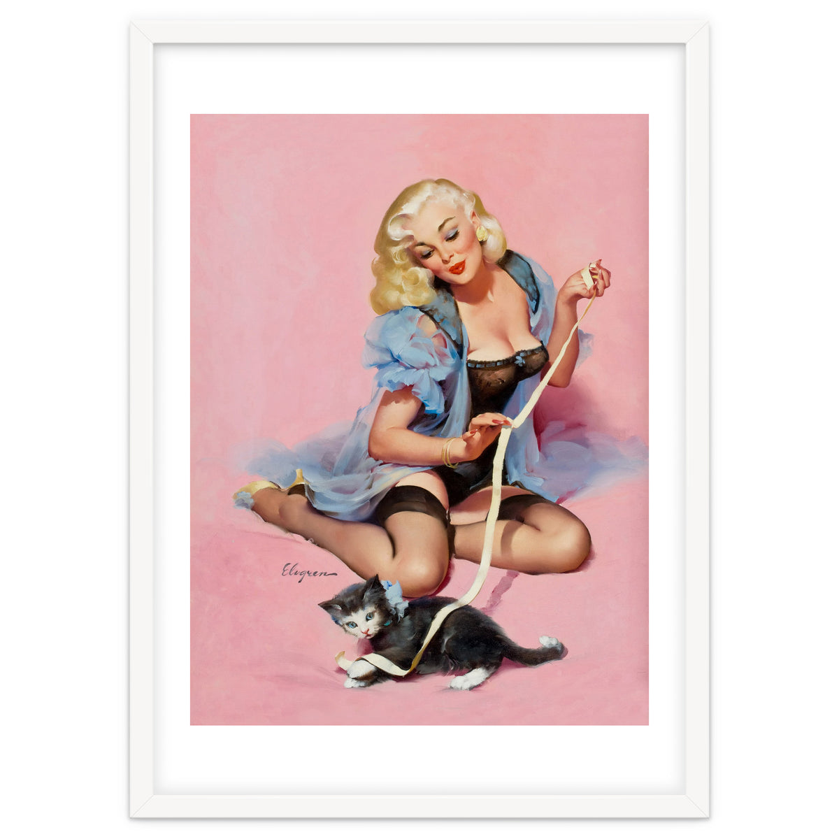 Sexy Pinup Girl Playing With Her Cat