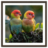 Lovebirds Couple Perched On Mossy Branch Sunlight thumbnail