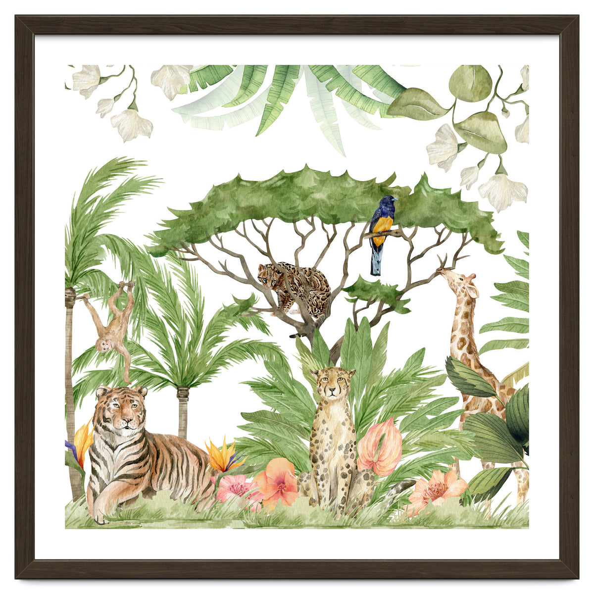 Watercolor Animals Savannah Landscape