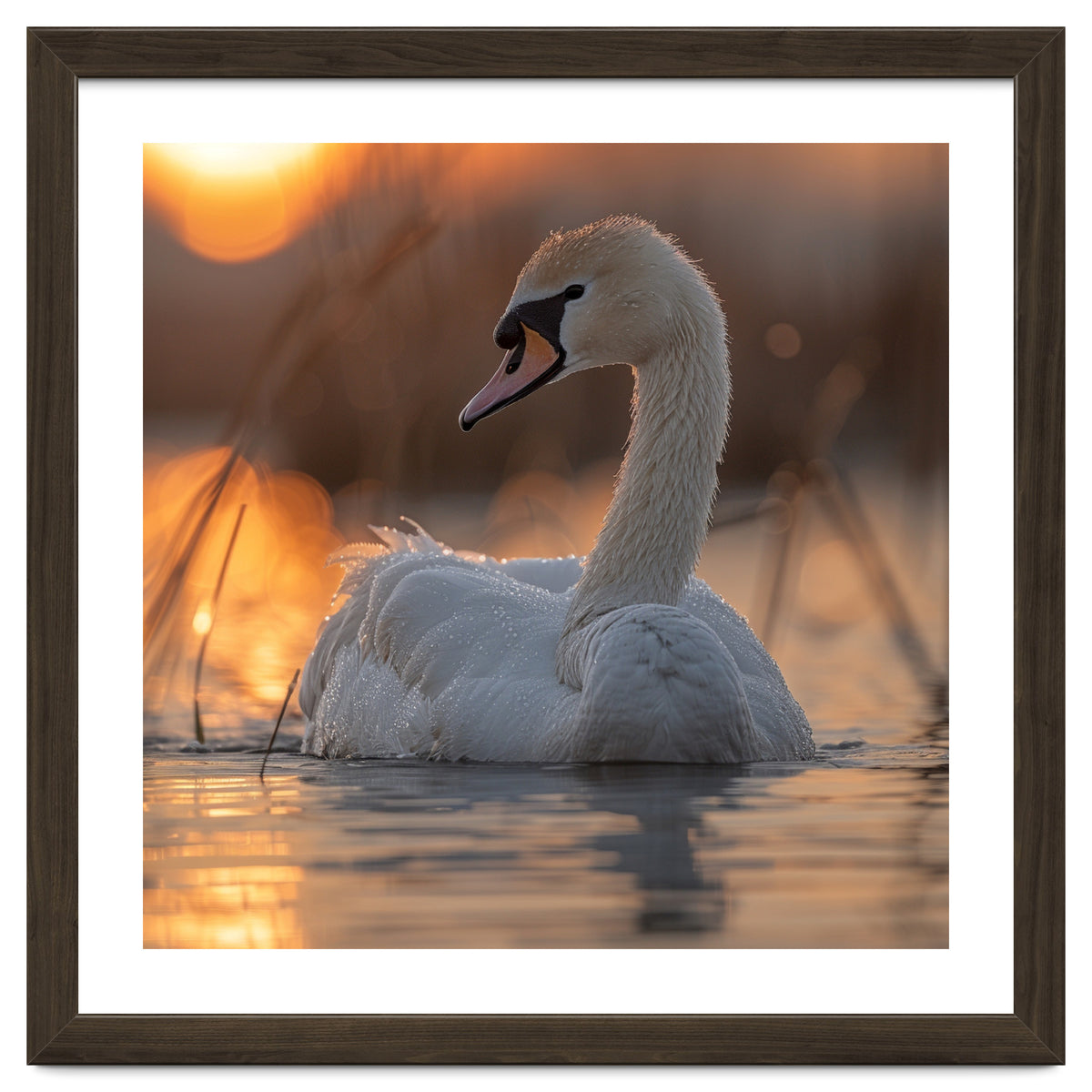 Majestic Swan Swimming At Sunrise Serene Water